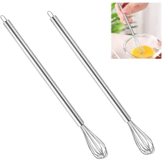 Hxjfnb 2 Stück Klein Mini Schneebesen, 26,5 CM, Edelstahl, Mini Rührbesen, Kleiner Schneebesen für Tassen, Mischen, Schlagen, Aufschäumen