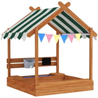 Outsunny Sandkasten mit Dach, Sandkiste aus Holz mit Sitzplatz, Spielhaus für 3-7 Jahre , Orange , 116x146x124 cm , Freizeit & Co, Gartenspielzeug, Sandkästen