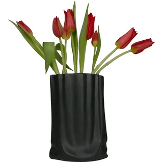 Vase Schwarz - Blumenvase aus Keramik - Kleine Vase 20 cm - Moderne Wohnzimmer Deko - Ausgefallene Vasen - Tischdeko - Tulpenvase