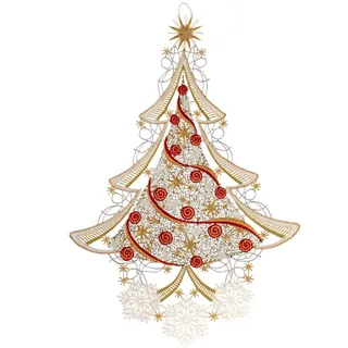 W. Reuter & Sohn - Plauener Spitze® Fensterbild »Weihnachtsbaum« Made in Germany, goldfarben