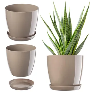 KADAX Blumentopf mit Untersetzer Ø 16 cm, Beige Pflanzkübel für Innen- und Außenbereich, ideal für Wohnzimmer, Balkon, Bad oder WC – lebendige Farben bringen Frische in jeden Raum