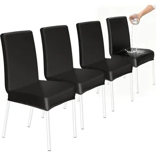 HOZKUY Kratzfeste Stuhlhussen 4er Set, Elastische Wasserfeste Stuhlbezüge Abnehmbar Waschbar, Universal Hussen Schutz für Hochlehner, Schwingstuhl, Küche, Restaurant, Bankett, Hochzeit, Hotel, Schwarz