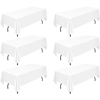6 Packungen weiße rechteckige Polyester-Tischdecke, 153 x 320 cm, Tischdeckenbezug aus Polyesterstoff, für rechteckige Tische im Innen- und Außenbereich, Hochzeit, Geburtstag, Party, Tischdekoration