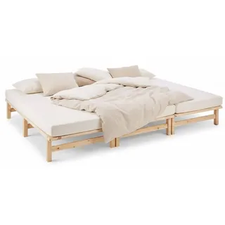 Homestyle4u Holzbett Familienbett 270/200 cm natur + Lattenrost , Braun , Holz , Kiefer , 270x200 cm , Schlafzimmer, Betten