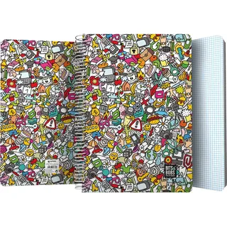 Grafoplas - Notizbuch mit Kunststoffeinband, 80 Blatt, kariert, 4 x 4, 90 g, Folio-Format, Spiralbindung, Kollektion Design Bits&Bobs Pop Up Design Icons, FSC-zertifiziert