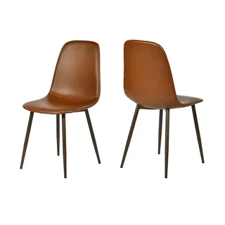 Meubles Cosy 2er-Set Esszimmerstühle aus Polyurethanim Industrial-Stil mit Metallbeinen in Holzoptik, braun – CHARLTON - Braun