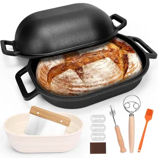 GFTIME Gusseisen Topf 40cm Brot Backen, Brotbackform mit Deckel - Robuste Brotbackform mit Deckel - Idealer Brottopf, Brotbacktopf, Gusseisentopf Brotform, Toastbrot Backform
