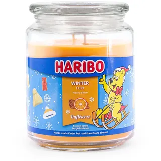 Haribo Duftkerze im Glas | Winter Fun 510g | Süß-würziger Winterduft | Doppeldocht | 100h Brenndauer | Kerze im Glas | Geschenkidee Weihnachten