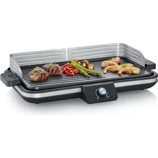 Verstellbare Plancha bis 230°C SEVERIN PG8564 Abnehmbare Antihaftplatte Elektrogrill mit Fettauffangbehälter Schwarz
