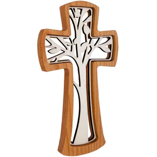 Kaltner Präsente Geschenkidee - Wandkreuz Echtholz Kreuz Kruzifix modern/Holz Buche/Baum des Lebens (Höhe 30 cm)