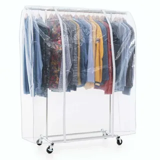 Tatkraft Danko & Anwalt, Set, Kleiderständer Stabil mit Schutzhülle, auf Rollen, bis 100 Kg, ausziehbare 91-130x45x160cm, Klappbar, Verchromt Stahl