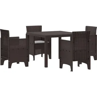 5-teiliges Garten-Dining-Set mit Kissen Braun Poly Rattan, Gartentische DesignMöbel Neu - Braun