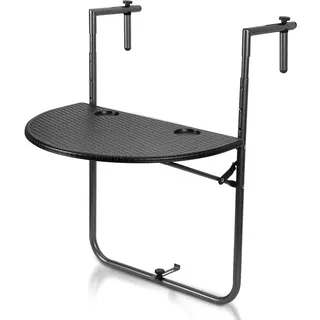 Jiubiaz Balkontisch Hängetisch Tisch Balkonhängetisch schwarz Halbrund klappbar 60x40cm - Schwarz