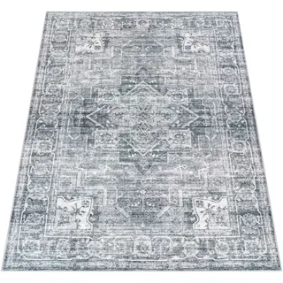 Paco Home Teppich Wohnzimmer Schlafzimmer Kurzflor rutschfest Weich Vintage Orientalisch Mandala Modern Bordüre Ornament, Grösse:160x220 cm, Farbe:Grau