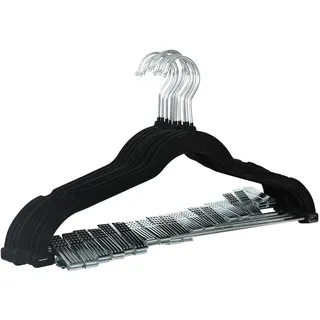 SVITA 10er Set Kleiderbügel Hosenbügel mit Clips und Samt-Bezug Schwarz
