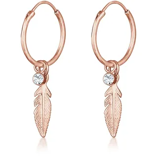 Paar Creolen ELLI "Ohrringe Creole Feder Einhänger 925 Silber, mit Kristallen von Swarovski" Gr. 17, rosa (rosegold), Ohrringe, Damen, Silber 925 (Sterlingsilber), Paar Creolen