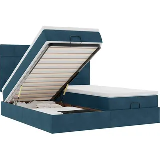 vidaXL Ottoman-Bett mit Matratzen & LEDs Dunkelblau 180x200 cm Samt - Blau