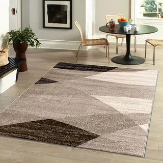 Vimoda Moderner Teppich Geometrisches Muster Meliert in Braun Beige, Maße:80x150 cm