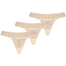 Teyli Damen String Tanga aus Mesh mit Spitze 3er Pack Beige M