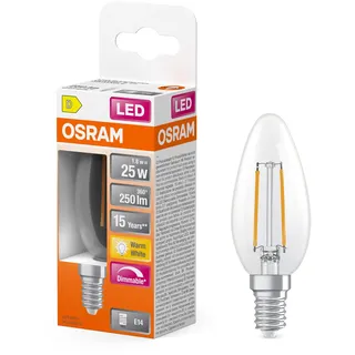 Osram lighting Osram LED-Lampe Superstar B25 Kerzenform Filament dimmbar, 2700 K warmweiß, 1,8 W, 250 lm, 15.000h, für Kronleuchter, Nachttischleuchten