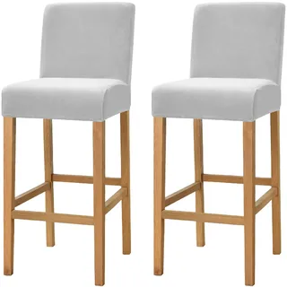 Dimatic Samt Plüsch Stuhl Abdeckung Theke Pub Bar Hocker Stuhl Slipcover für Esszimmer Cafe Barhocker Slipcover Möbelschutz Anti-Rutsch-Bezug mit elastischem Boden, 2er Set, Hellgrau