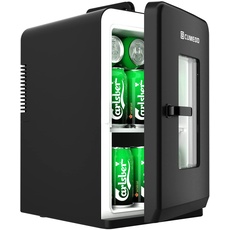 Cumeod 15 Liter/ 21 Dosen Mini Kühlschrank, 2 in 1 Kleiner Kühlschrank mit Kühl- und Heizfunktion, 12V DC/220V AC für Autos, Büros und Schlafsäle, Getränke, Kosmetik, Schwarz, Max- & Eco-Modus