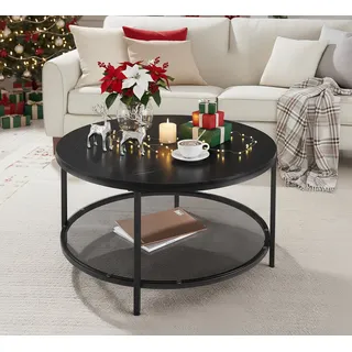 VASAGLE Wohnzimmertisch, mit Glasplatte moderner Stil, marmorschwarz-tintenschwarz