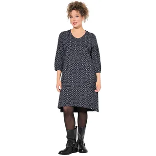 Ulla Popken Damen große Größen Übergrößen Plus Size Jerseykleid, A-Linie, V-Ausschnitt, 3/4-Arm schwarz 54+ 837209100-54+