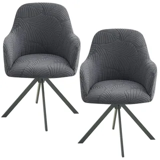 GOMETY 2er Set Stuhlhussen Stretch Stuhlbezug mit Armlehne Abnehmbare Waschbare Schonbezug Universal Jacquard Hussen für Esszimmerstühle Küchenstühle Bürostühle Hochzeit Restaurant Deko Dunkelgrau