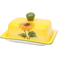 Dekohelden24 Dolomite Butterdose/Butterbehälter-Sonnenblume-in gelb/grün. Größe ca. 17 x 13 x 9,4 cm, 9,4 cm