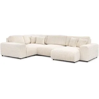 S-Style Möbel Wohnlandschaft Mollis Hellbeige Plüschcord im XXL-Format - Ottomane Rechts , Textil , Echtholz, Teilmassiv,Birke, Buche , Füllung: Polyetherschaumkern,Silikon,Polyetherschaumkern , Ottomane rechts , 316x77x194 cm , Blauer Engel, FSC 100%, Oeko-Tex®, Hergestellt in Europa , Wohnzimmer, Sofas & Couches, Wohnlandschaften, Wohnlandschaften in U-Form