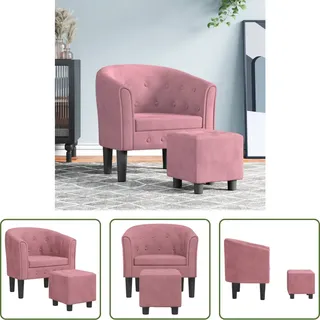 The Living Store Clubsessel mit Fußhocker Rosa Samt - Rosa