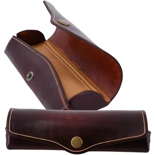 Mika 28063102 Brillenetui groß, Etui aus Echt Sattel-Leder Braun, Schutzetui für Brillen und Sehhilfen, Brillenbox für Damen und Herren, brauner Brillenbehälter, Sonnenbrillenetui ca. 16 x 8 x 3 cm