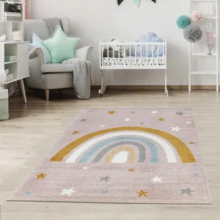 Jimri Kinderteppich DOTS l Pünktchen Gepunktet l Öko-Tex Siegel | Farbe: Beige Blau Rosa | Kinderzimmer/Jugendzimmer (Pink, 120 x 170 cm)