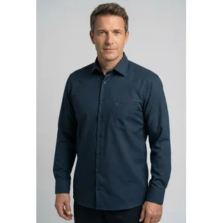 Langarmhemd OLYMP "Luxor", Herren, Gr. 40, N-Gr, marine, Web, Obermaterial: 100% Baumwolle, comfort fit, 2-Knopf-Manschette, Hemden Langarmhemd, Businesshemd, comfort fit, New-Kentkragen