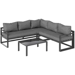 Outsunny Gartengarnitur, Aluminium, gehärtetes Glas, Grau+Schwarz , Metall , Gartenmöbel, Gartengarnituren, Gartenmöbel-Sets