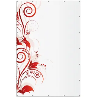 Wallario XXL Outdoor-Poster für Garten oder Balkon, Motiv Abstrakte rote Blumenschnörkel, in ca. 300 x 200 cm - Rot
