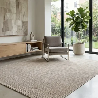 Teppich SEHRAZAT "LIMA, auch als Läufer", beige, B:100cm H:10mm L:200cm, Polyester, Polypropylen, Teppiche, Teppich, Kurzflor, Linienstruktur, leichter Glanz, Wohnzimmer