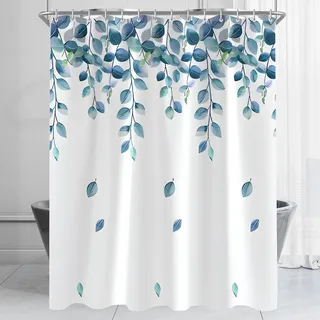 Lerores Duschvorhang 150x180cmBlätter Pflanze Beschwerter Saum Antischimmel Textil, Wasserabweisend, Waschbar Polyester Stoff Badevorhänge für Badezimmer, Badewanne mit 12 Duschvorhangringe