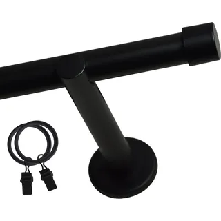 Voppi Gardinenstange Loft 1-läufig 260 cm 25 mm schwarz, silent Vorhangringe mit Klammern, moderne Vorhangstange, einfache Wandmontage - Schwarz