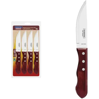 Tramontina JUMBO 4 Steakmesser, Wellenschliff, rostfreier Edelstahl, scharf, spülmaschinenfest, FSC-zertifizierte Holzgriffe, ergonomisch, 4-teiliges Set, Messerset