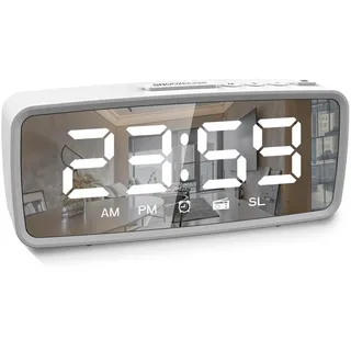 ThreeH Funkwecker Digitaler Wecker 2 Töne DIDIDI & Radio 15 Lautstärkestufen 2 Stromversorgungen Batterie & Kabel Auto-Off Radio 12/24 Stunden Modus Weiß