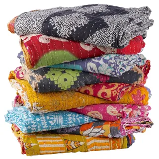 Krati Exports Vintage Kantha Quilts Handgefertigte alte Sari Made Gudari Boho Bettwäsche Überwurf Decke Tagesdecke Rallye