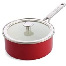 KitchenAid Steel Core Enamel Stielkasserolle mit Deckel (20cm/2,4l), deutsche Emaille, Induktionsgeeignet, backofenfest, spülmaschinenfest, Empire Rot