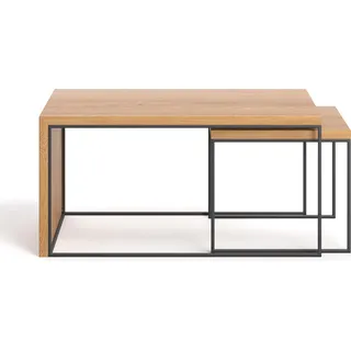 Mate-Couchtisch-Set aus massivem Holz 100 cm, Eiche, Skandinavisch - Braun