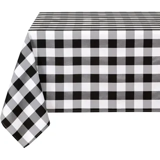 DWCN Karierte Tischdecke Abwaschbar Tischdecke Outdoor Wetterfest Wachstischdecke Fleckschutz Wasserdicht Garten Tischdecken für Draußen Esszimmer Party Hochzeiten, Schwarz und Weiß, 110x140cm