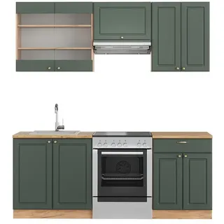 Vicco Küchenzeile Fame-Line 200 cm Eiche Grün-Gold