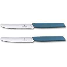 Victorinox, Swiss Modern, Profi Brotzeitmesser-Set, 2-teilig, Extra Scharfe Klinge, Wellenschliff, 11 cm, Robuster Kunststoffgriff, Rostfreier Stahl, kornblumen-blau