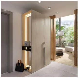 Home Affaire »TRENTO Garderobe, Wäscheschrank mit Spiegel und LED-Beleuchtung« beige (natur), B:110,9cm H:207,5cm T:58cm, Melamin, Schränke, Kleiderschrank, wahlweise mit Kleiderstange oder Einlegeböden FSC-zertifiziert,