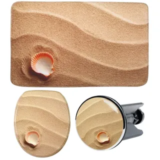 Sanilo Badaccessoire-Set »Clam« bestehend aus WC-Sitz, Badteppich und Waschbeckenstöpsel, beige